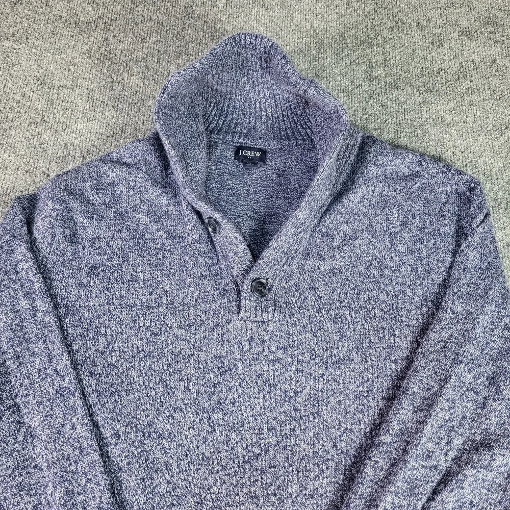 J. Crew Mens XL Blue Marled Shawl Collar Button Pullover Sweater Lambs Wool Mix